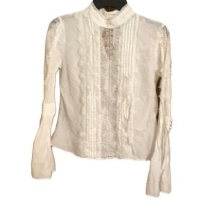 WHBM Size 4 Long Sleeve Keyhole Back White Lace Top